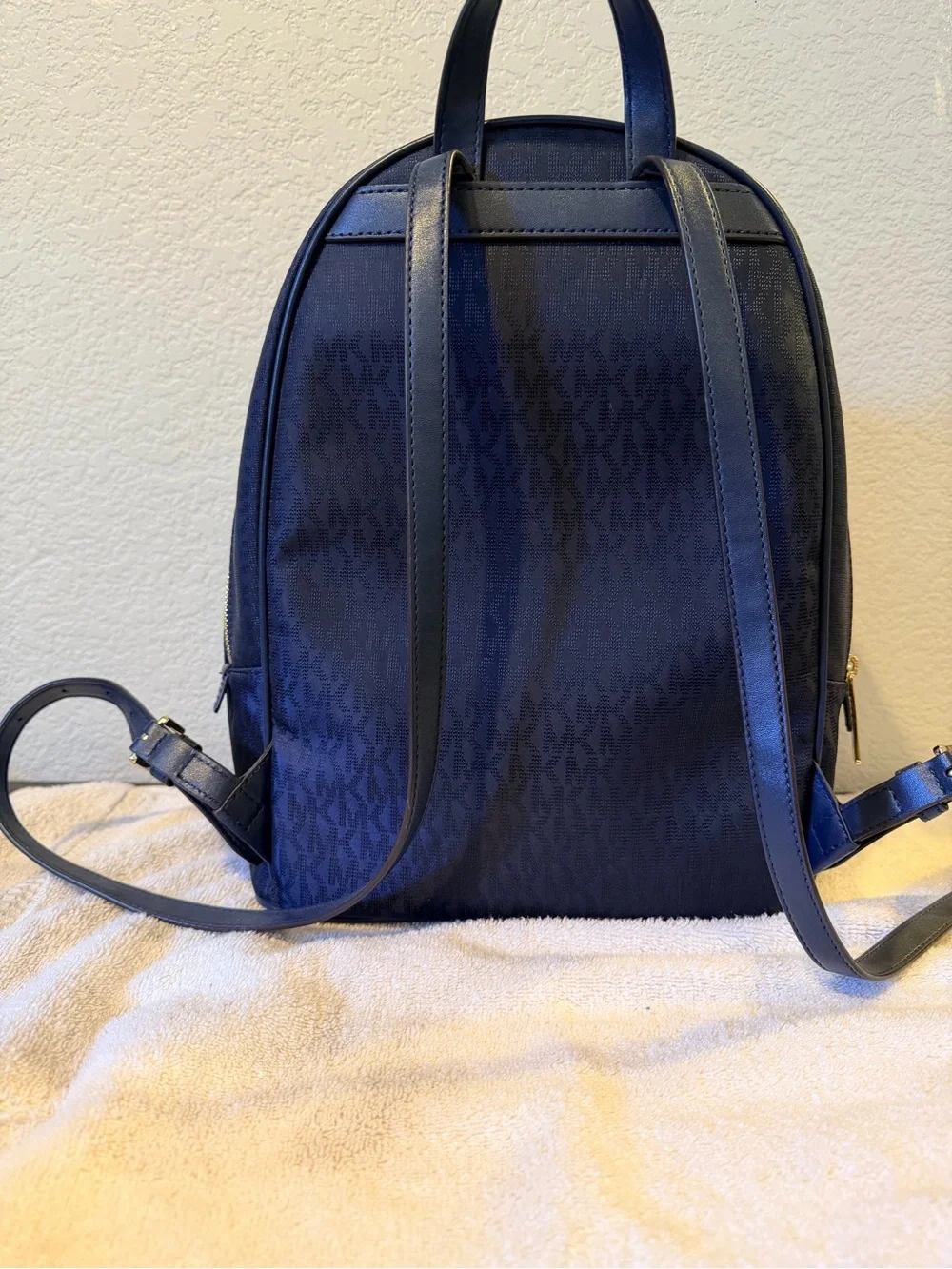 Michael Kors Navy Logo-Print Backpack with Gold Hardware
